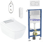 Complete set: Geberit AquaClean Sela Square Shower Toilet Chrome Hinge  + Geberit wall frame with Flush Plate and connection kit