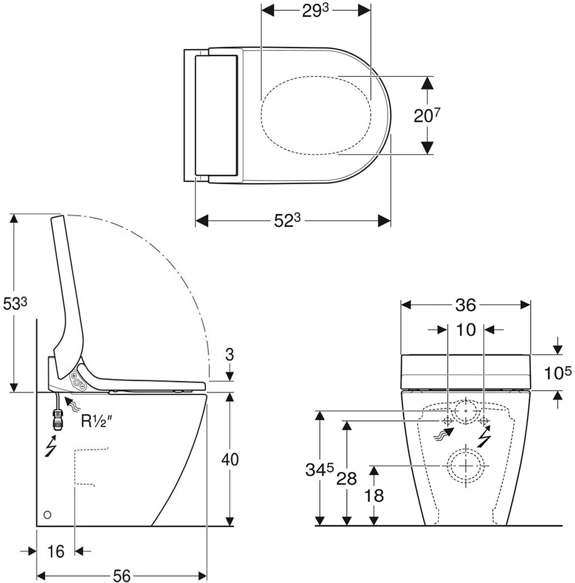 Geberit Aquaclean Tuma Comfort Floor standing back to wall bidet shower